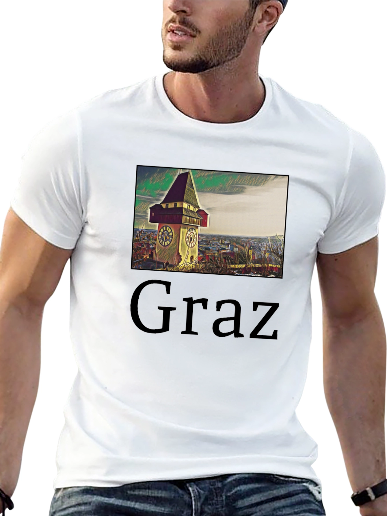 Graz Clock Tower Graphic Tee - Unique Travel Souvenir