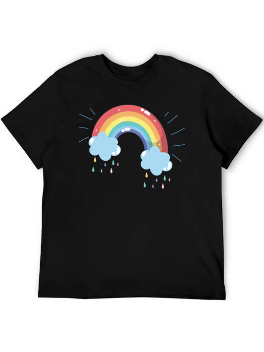 Rainbow Cloud Graphic Tee - Black Cotton T-Shirt