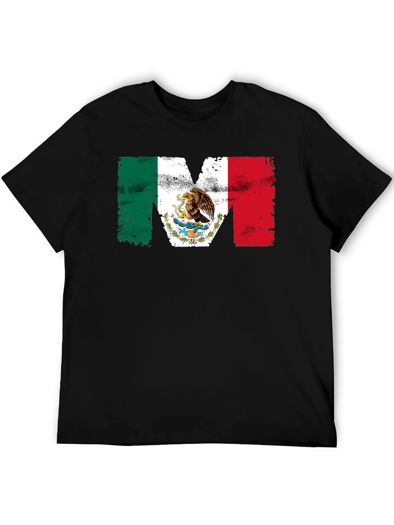 Mexican Flag M Mens Black T-Shirt