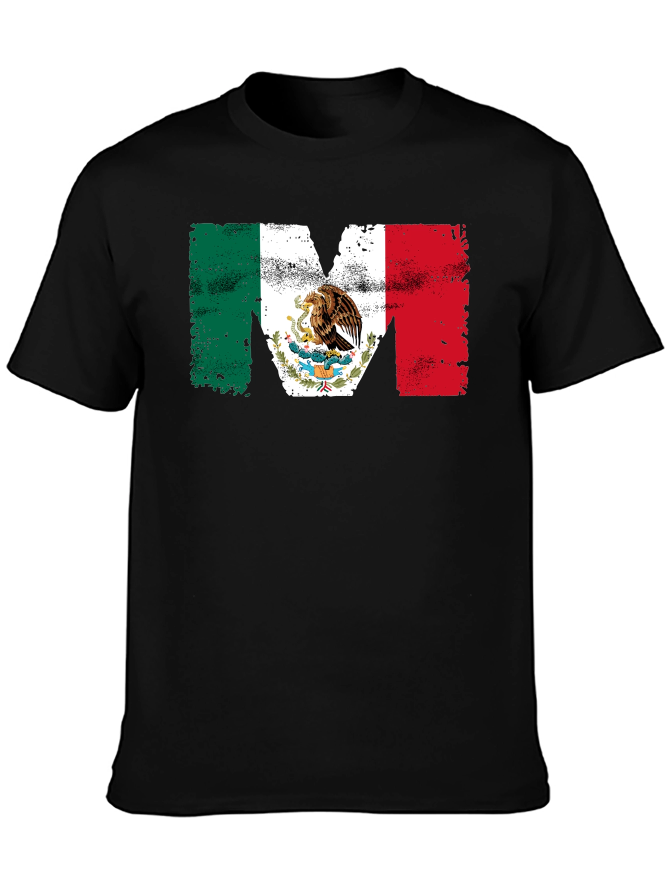 Mexican Flag M Mens Black T-Shirt