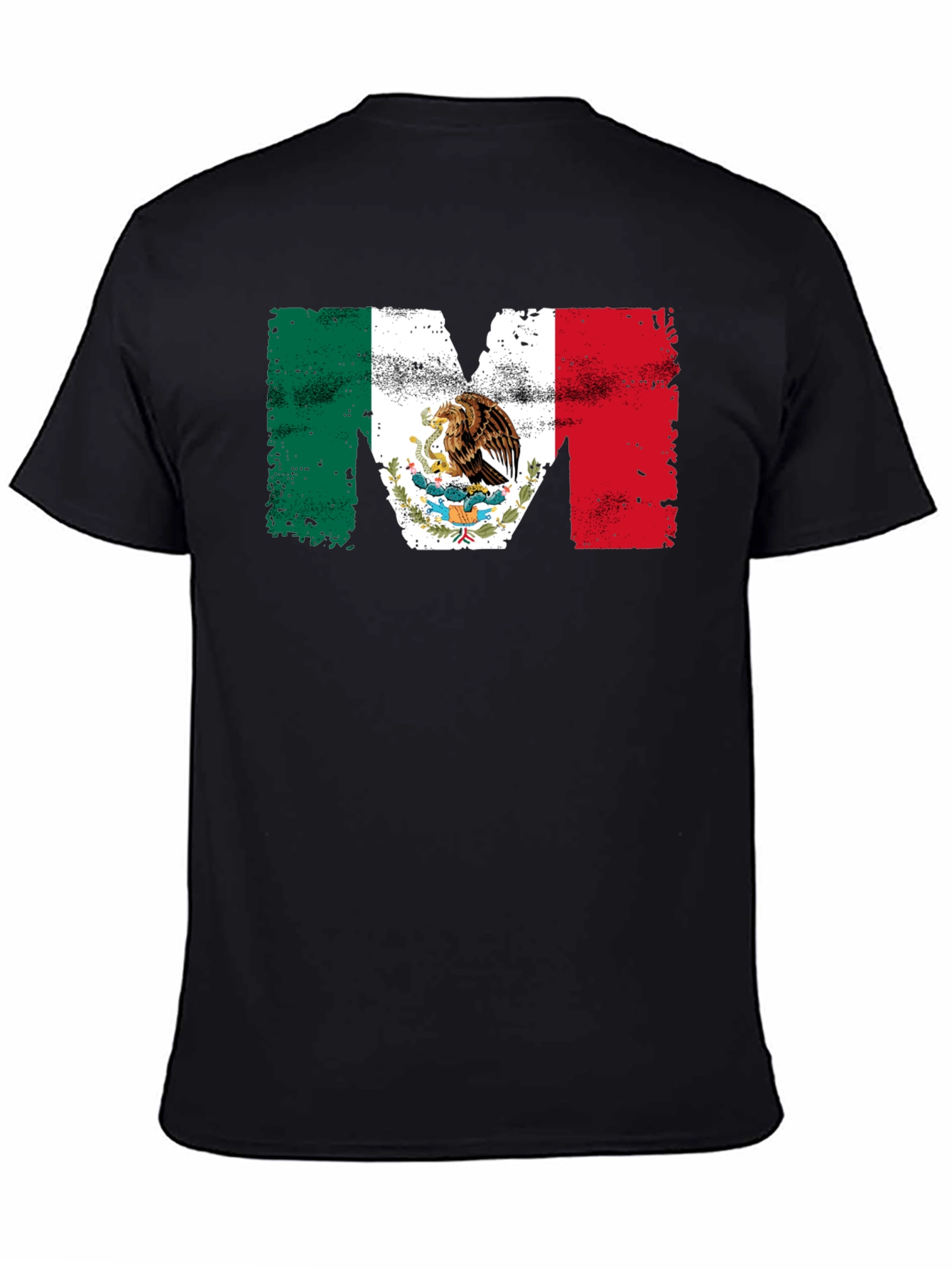 Mexican Flag M Mens Black T-Shirt
