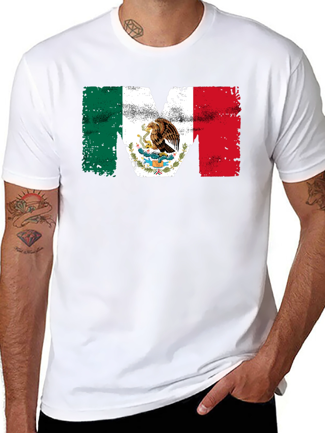 Mexican Flag M Mens Black T-Shirt