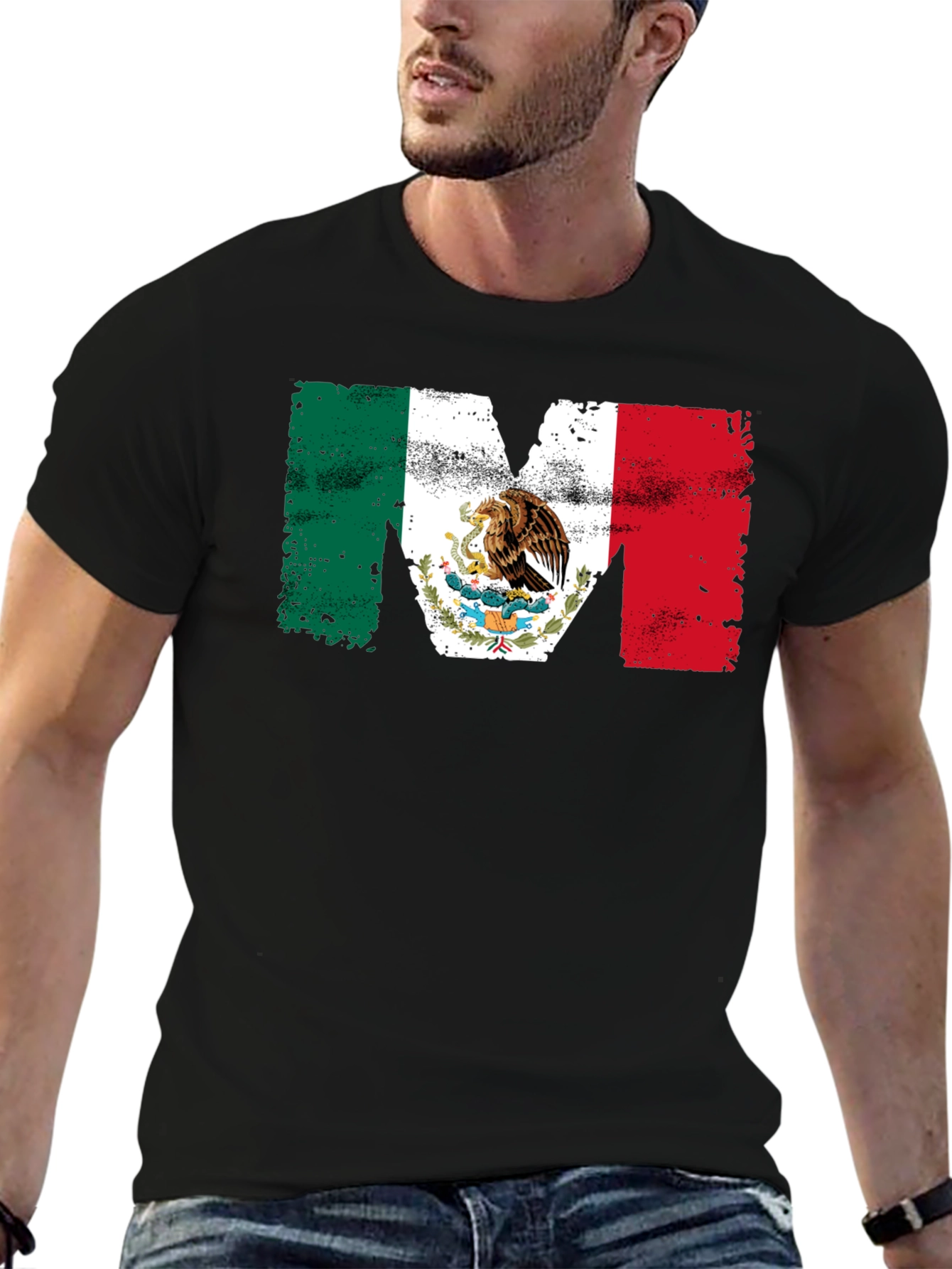 Mexican Flag M Mens Black T-Shirt