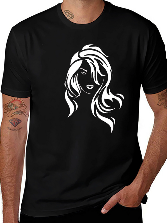 Stylish Black T-Shirt with Womans Face Graphic