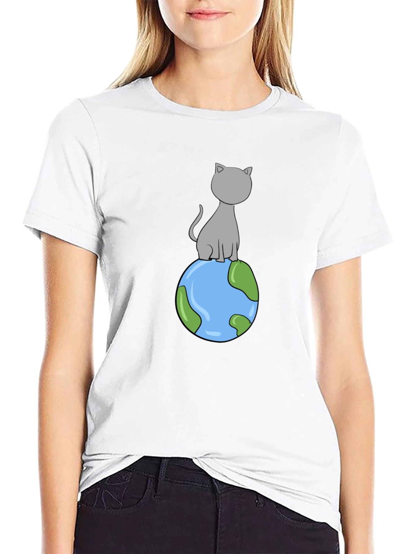 Cat on Earth T-Shirt - Cartoon Style