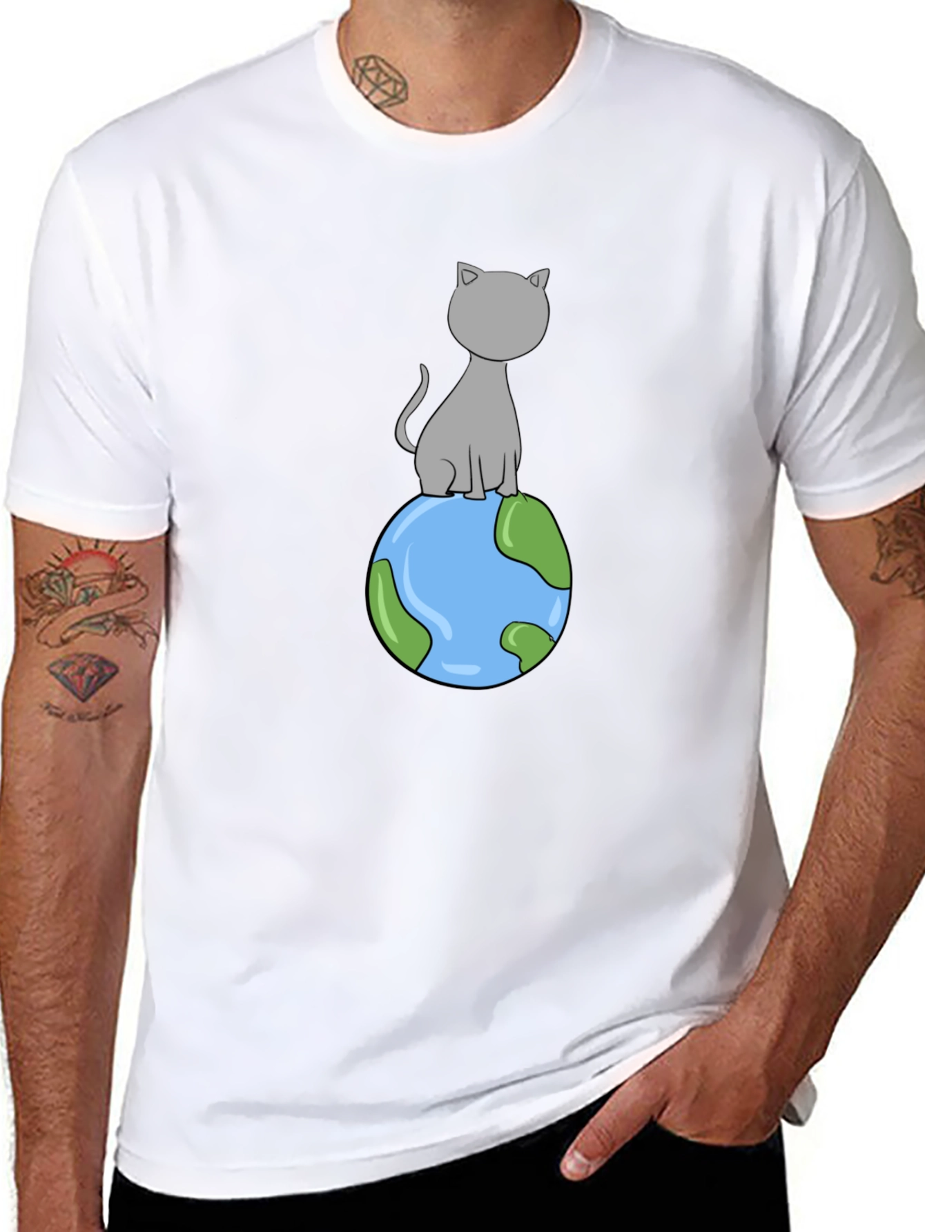 Cat on Earth T-Shirt - Cartoon Style