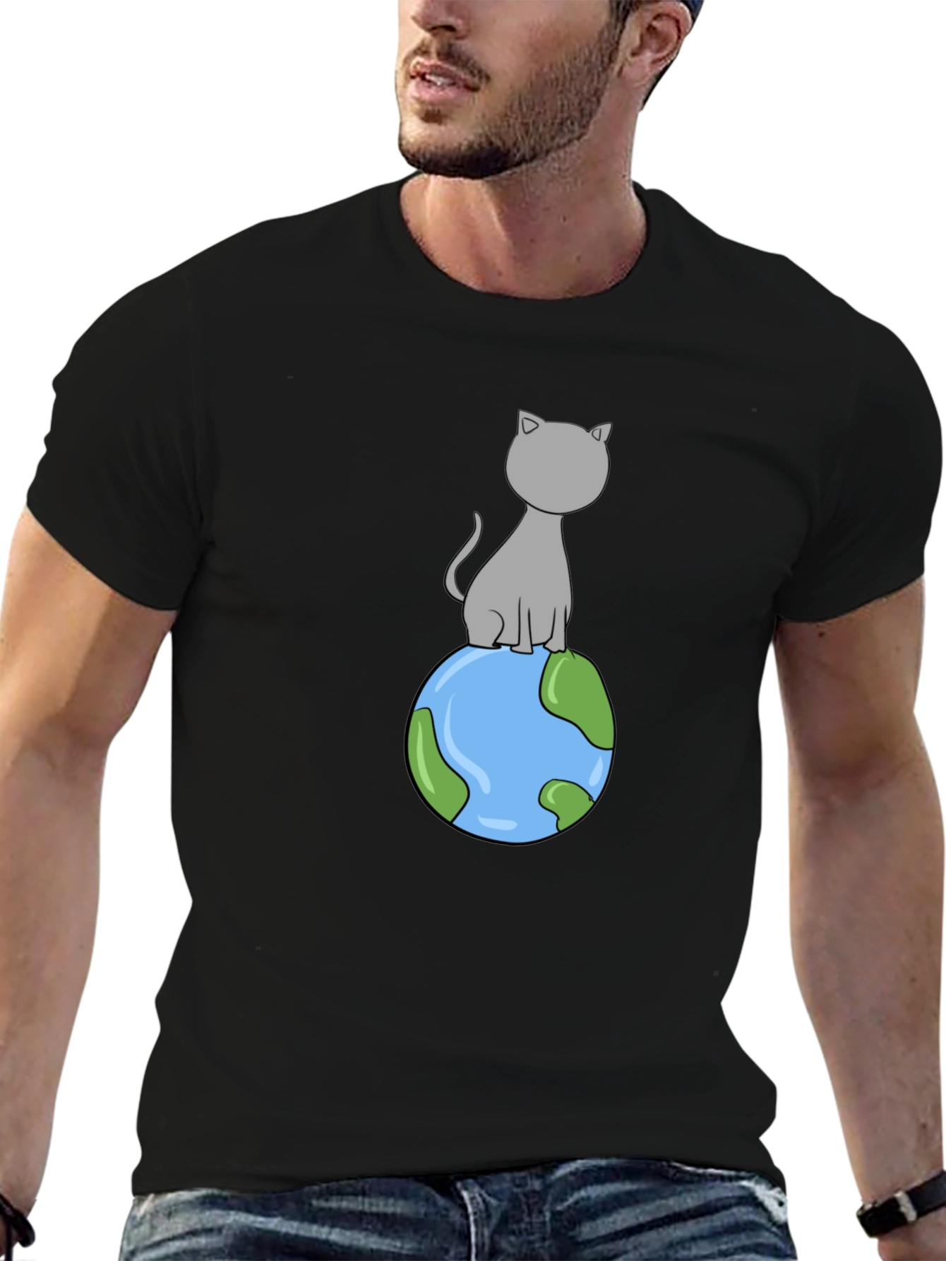 Cat on Earth T-Shirt - Cartoon Style