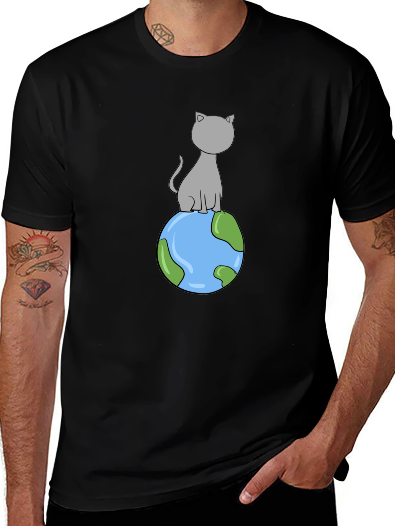 Cat on Earth T-Shirt - Cartoon Style