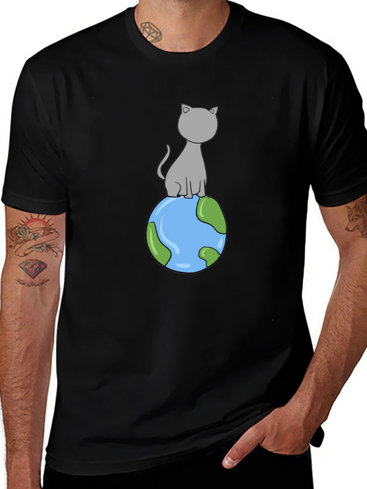 Cat on Earth T-Shirt - Cartoon Style