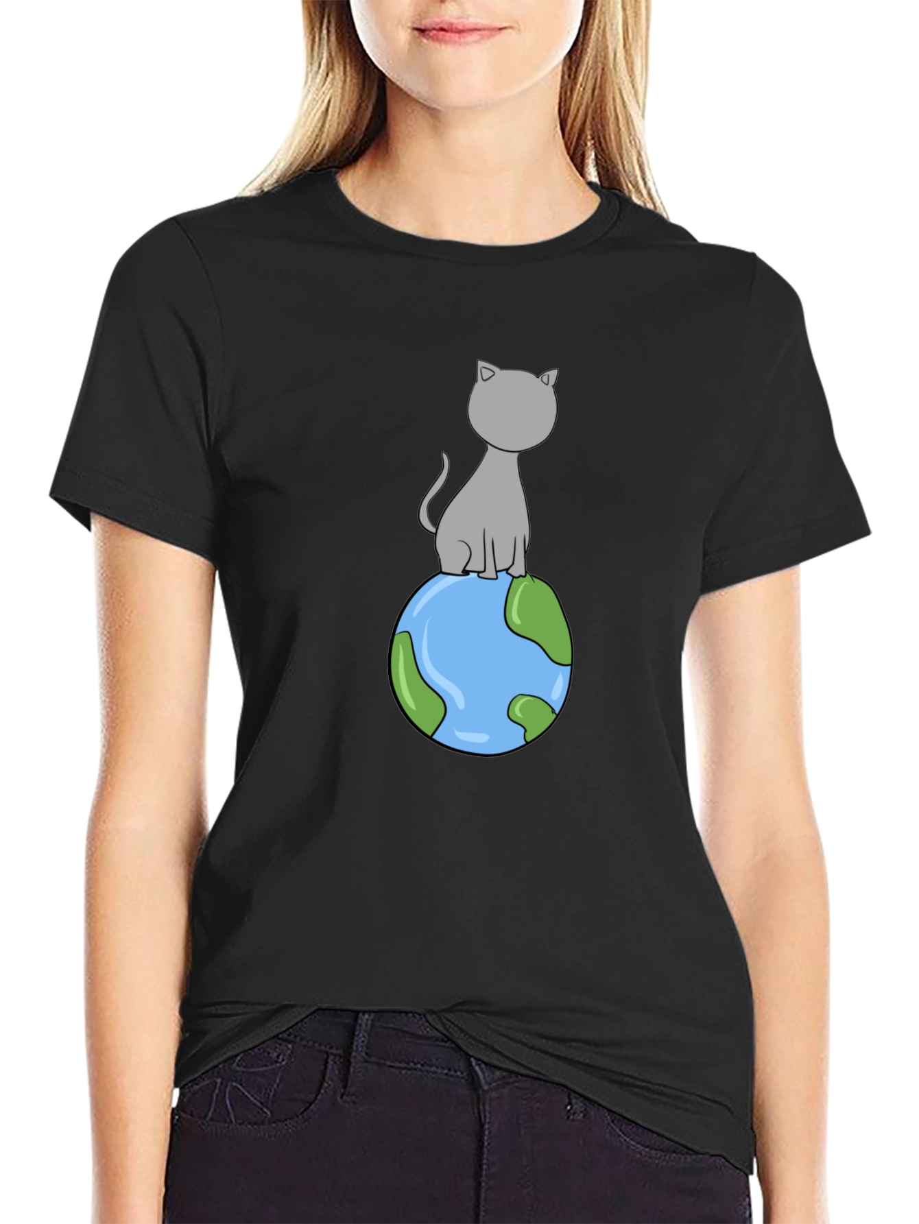Cat on Earth T-Shirt - Cartoon Style