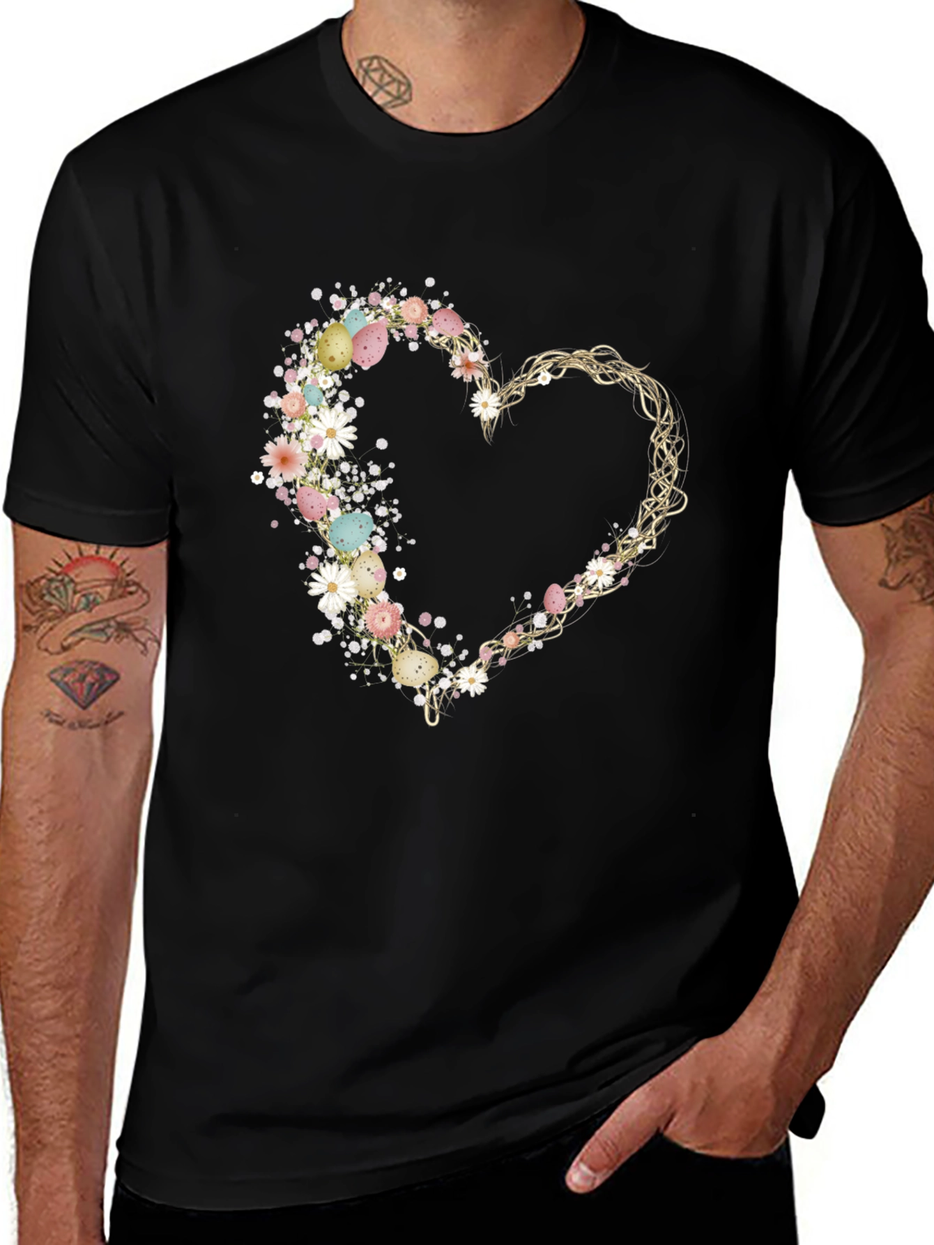 Floral Easter Egg Heart T-Shirt
