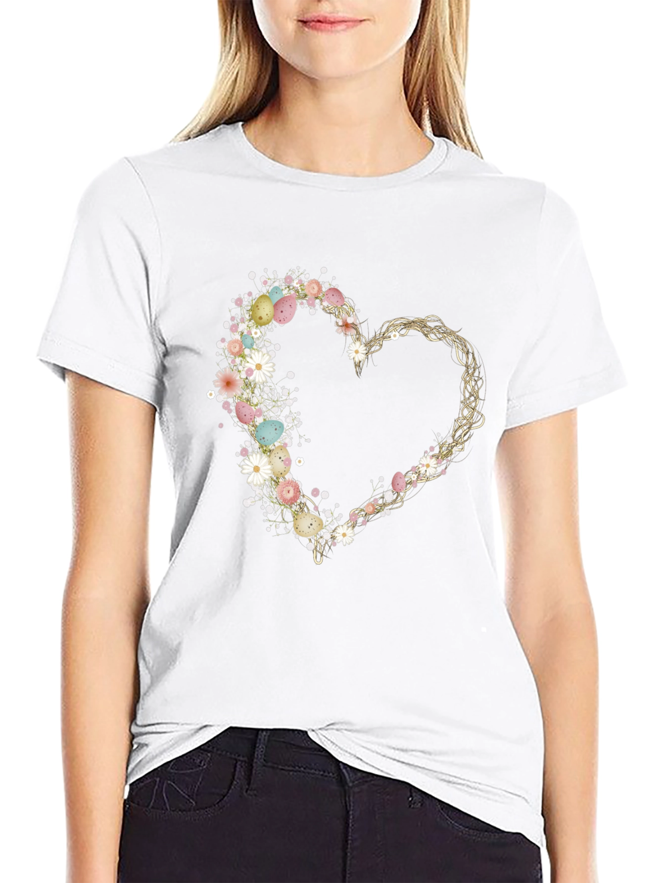 Floral Easter Egg Heart T-Shirt