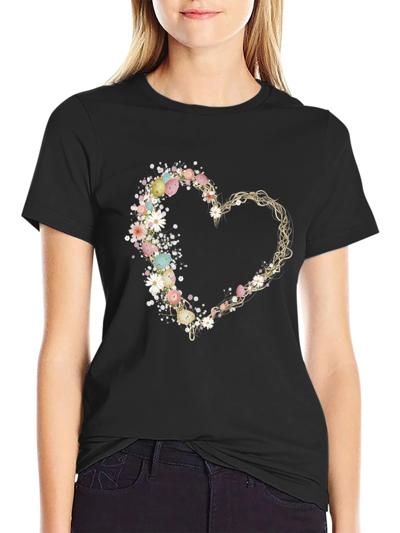 Floral Easter Egg Heart T-Shirt