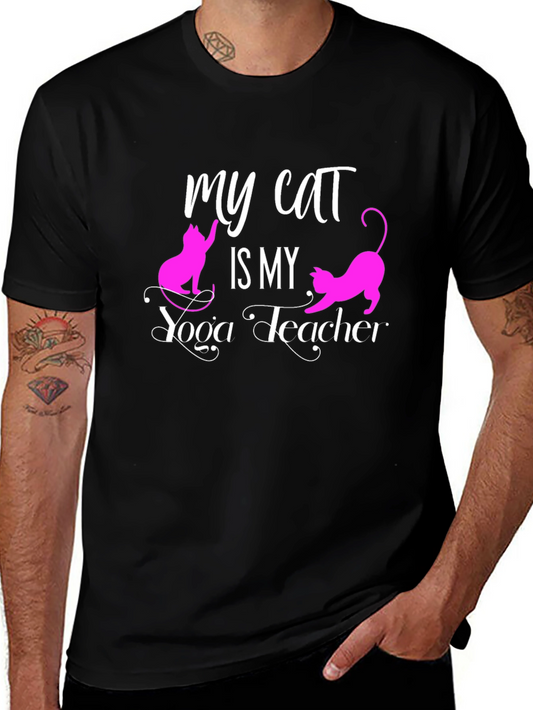 My Cat is My Yoga Teacher Black T-Shirt
