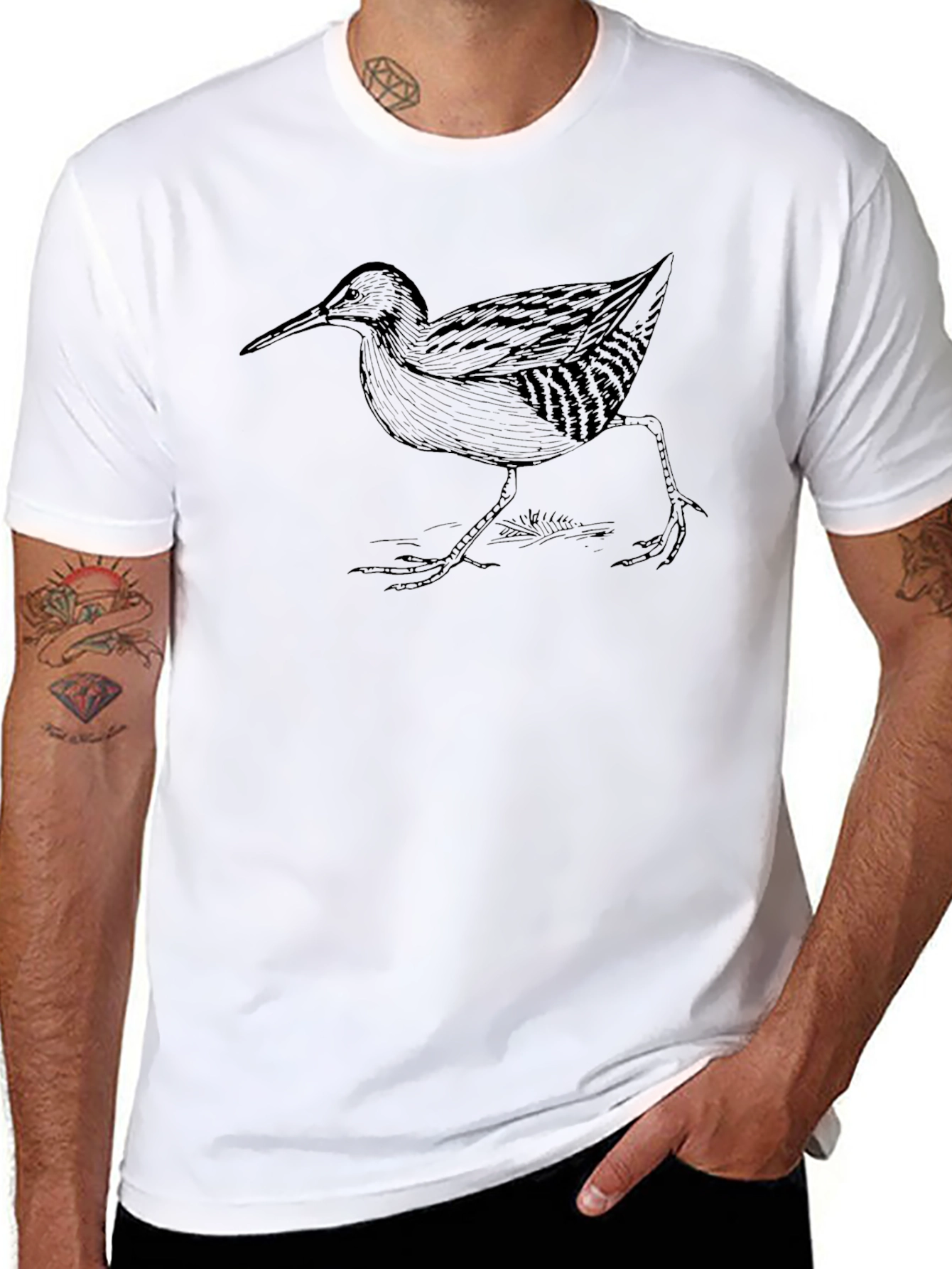 Stylized Bird Print Black T-Shirt