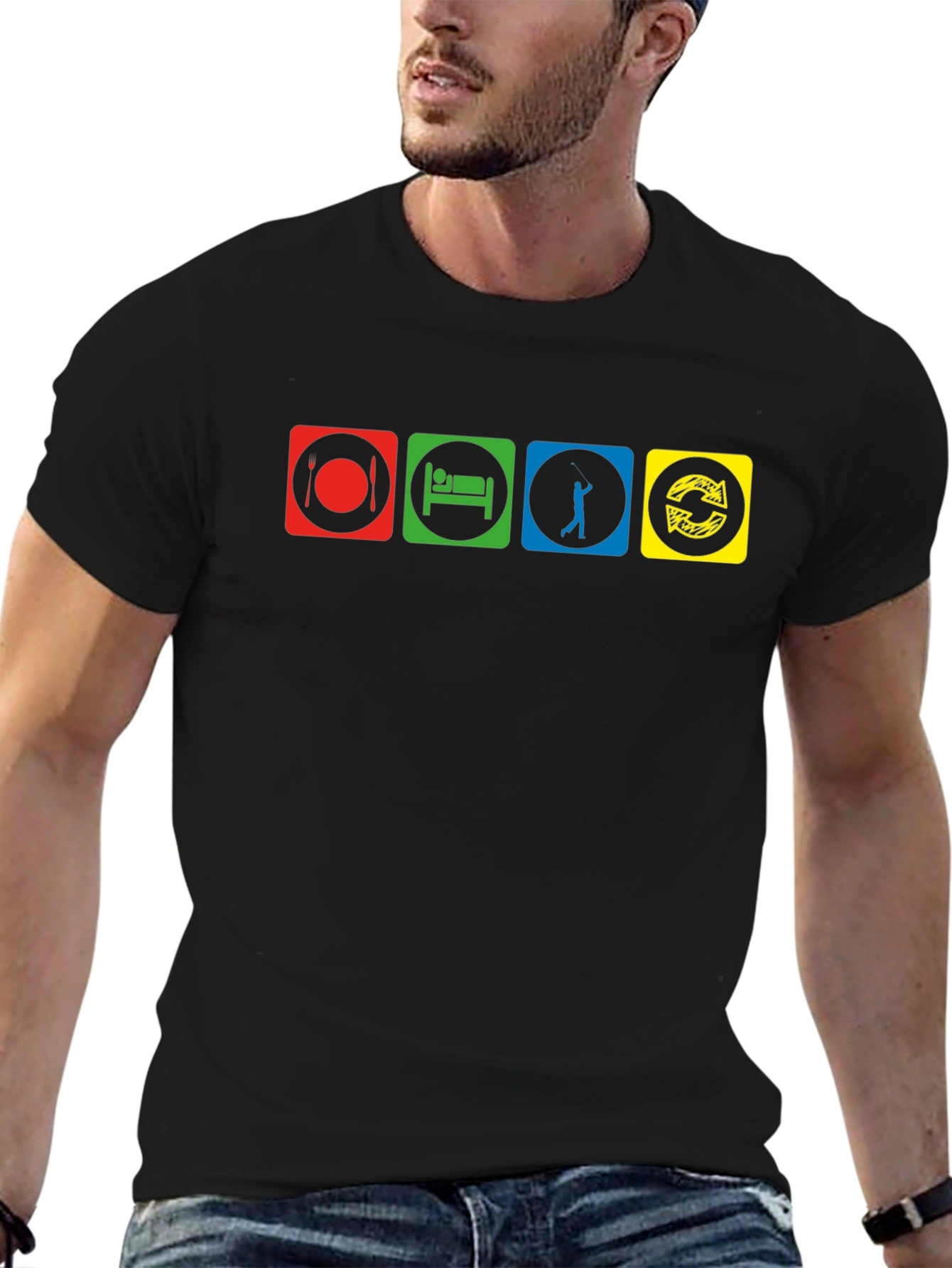 Eat Sleep Golf Repeat - Novelty Graphic T-Shirt