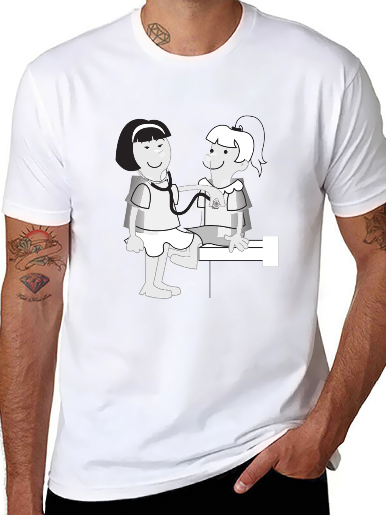 Cartoon Nurse Graphic T-Shirt - Classic Crew Neck