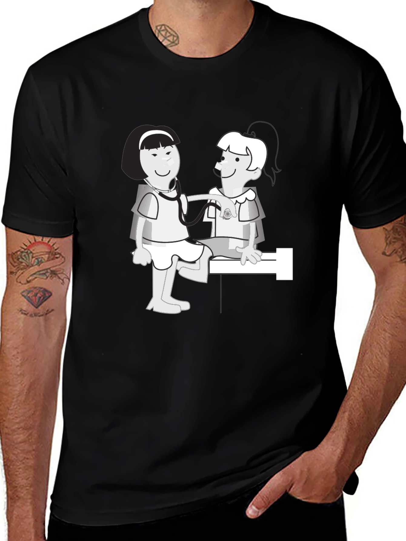 Cartoon Nurse Graphic T-Shirt - Classic Crew Neck
