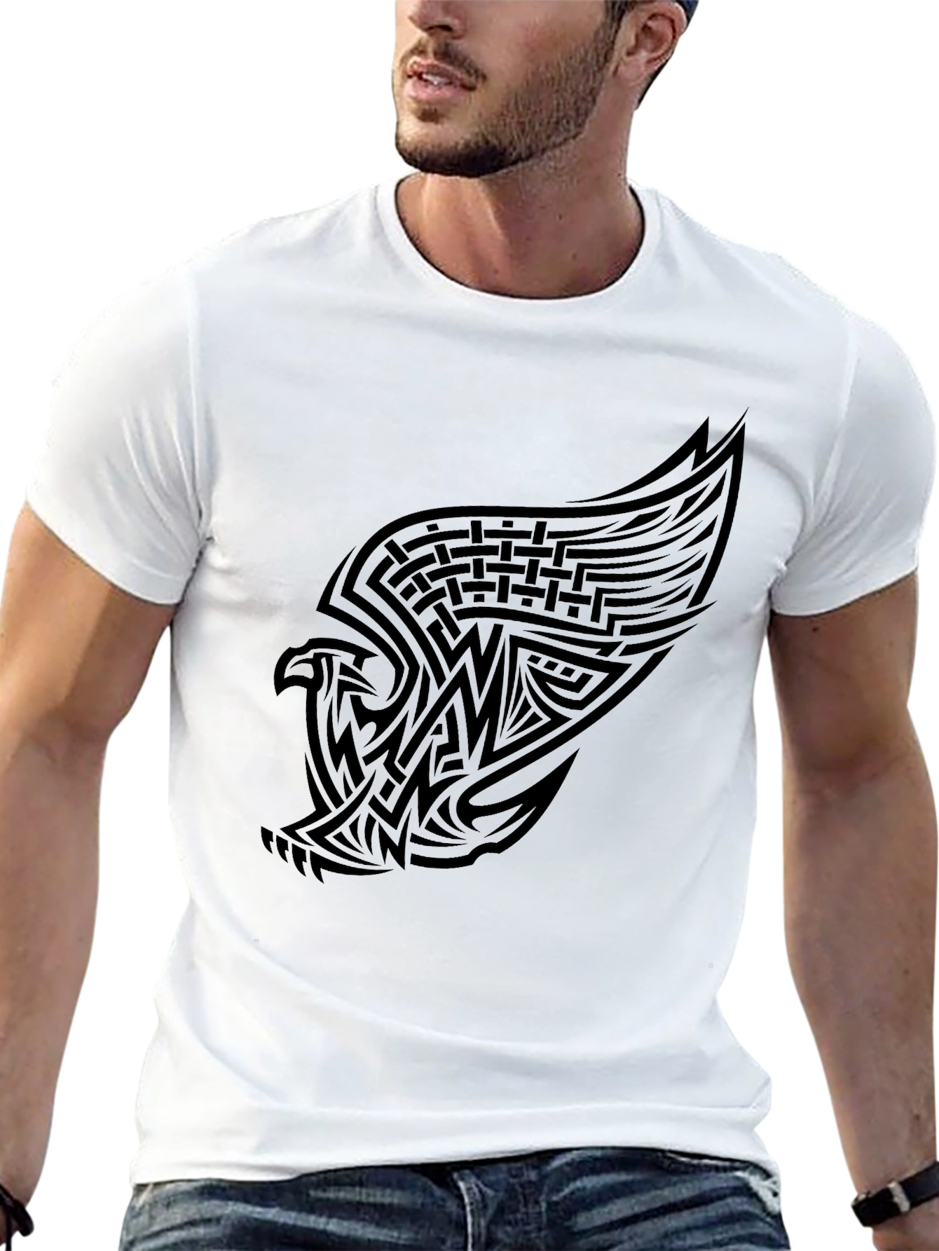 Mens Black Graphic Tee - Eagle Design