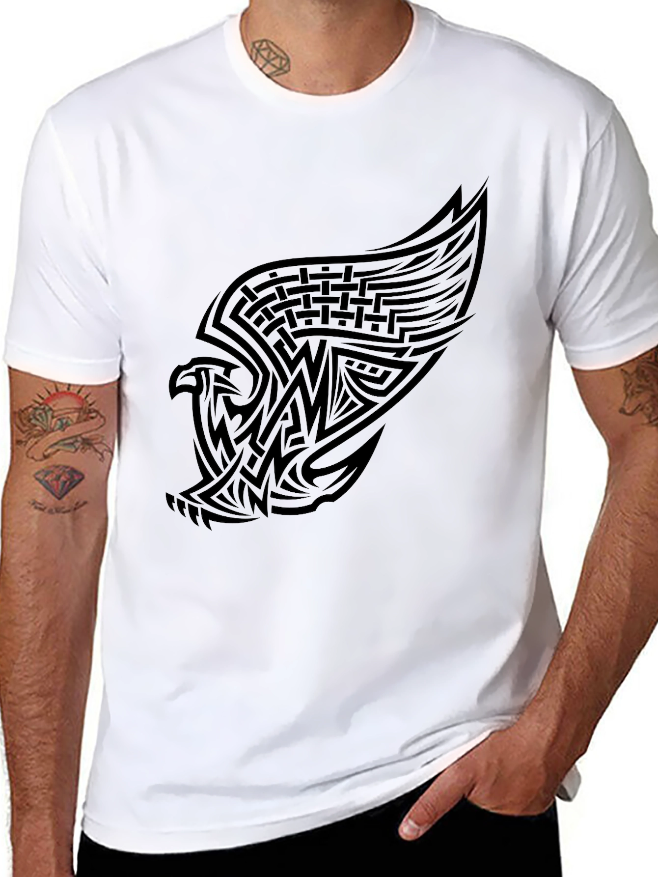 Mens Black Graphic Tee - Eagle Design
