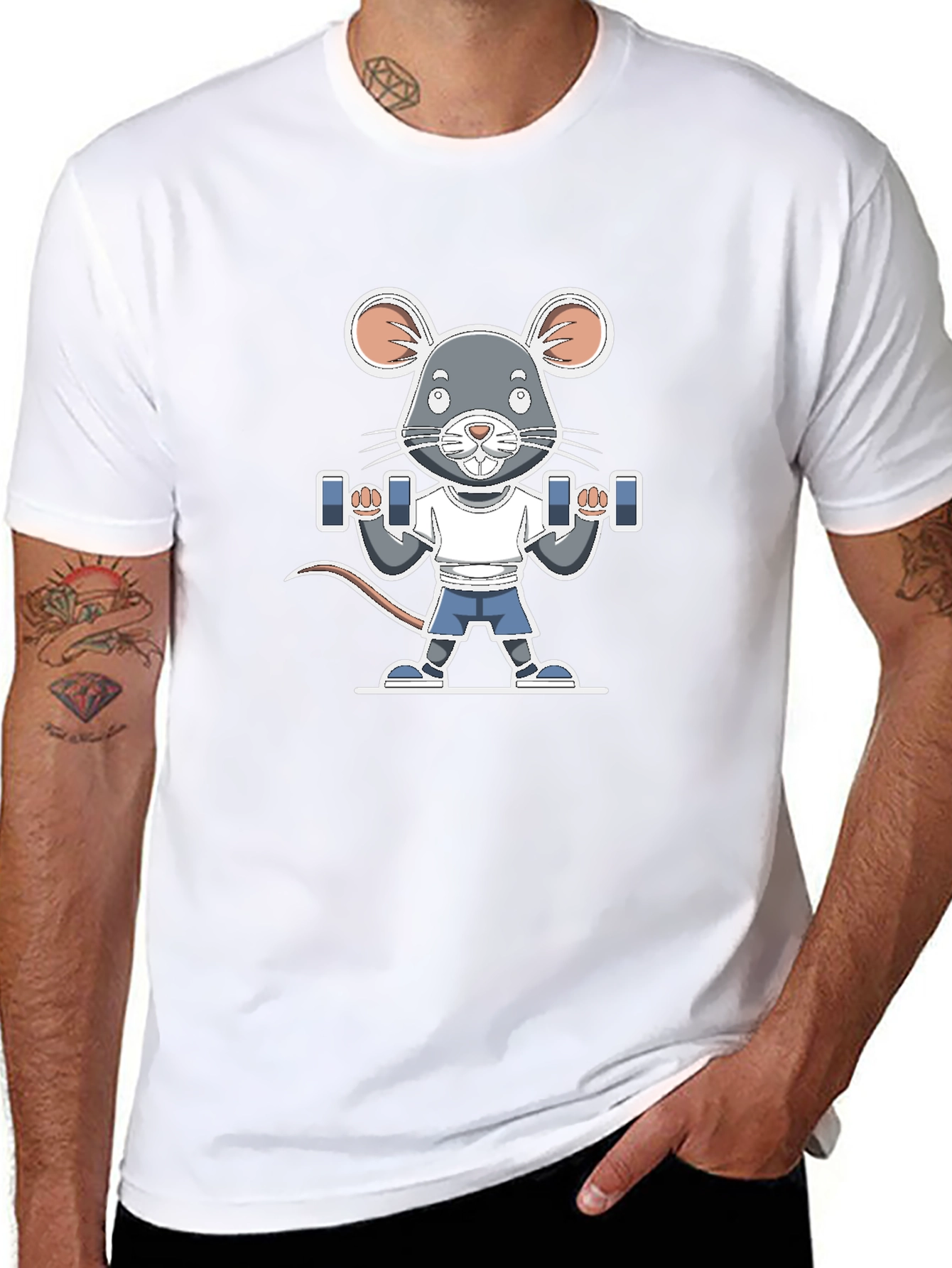 Mouse Lifting Dumbbells T-Shirt