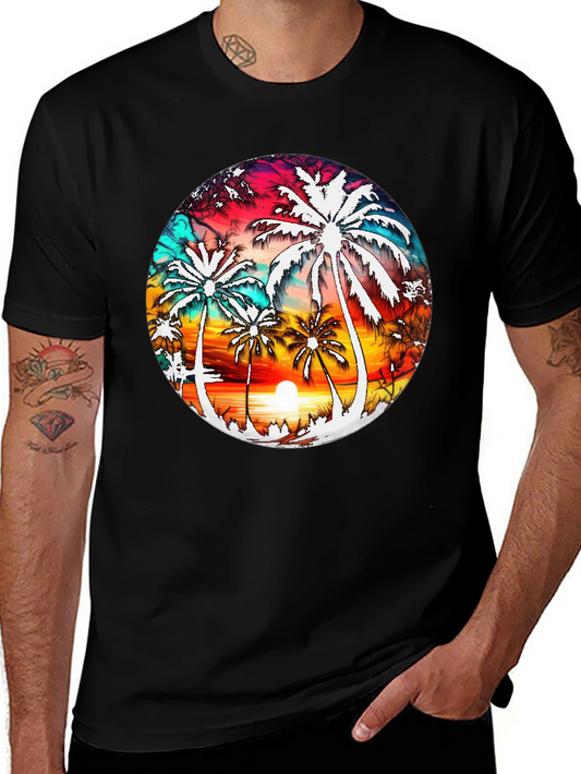 Sunset Palm Tree Graphic Tee - Tropical Vibe
