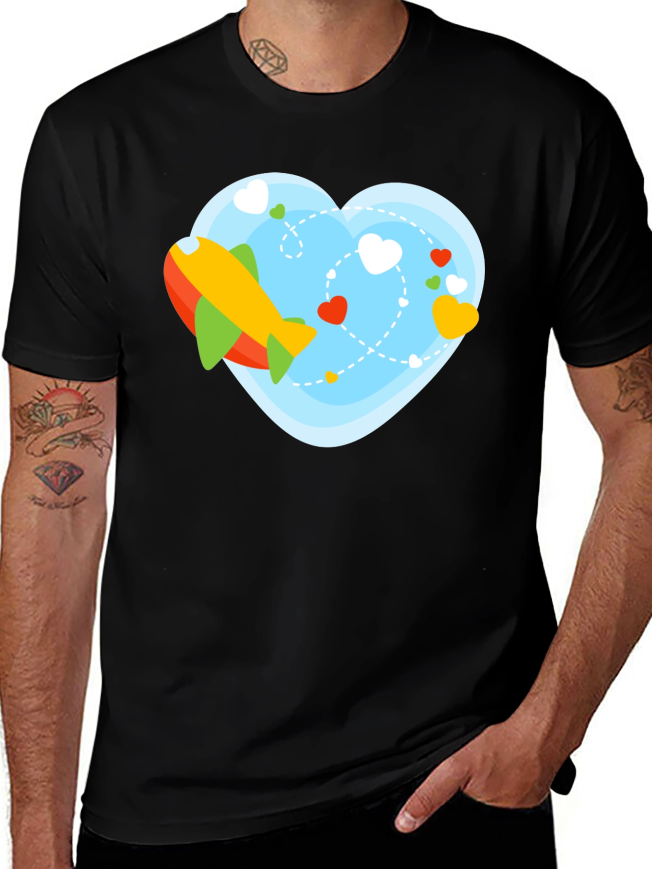 Airplane Heart Graphic Tee - Black Cotton