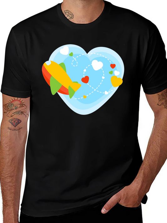 Airplane Heart Graphic Tee - Black Cotton