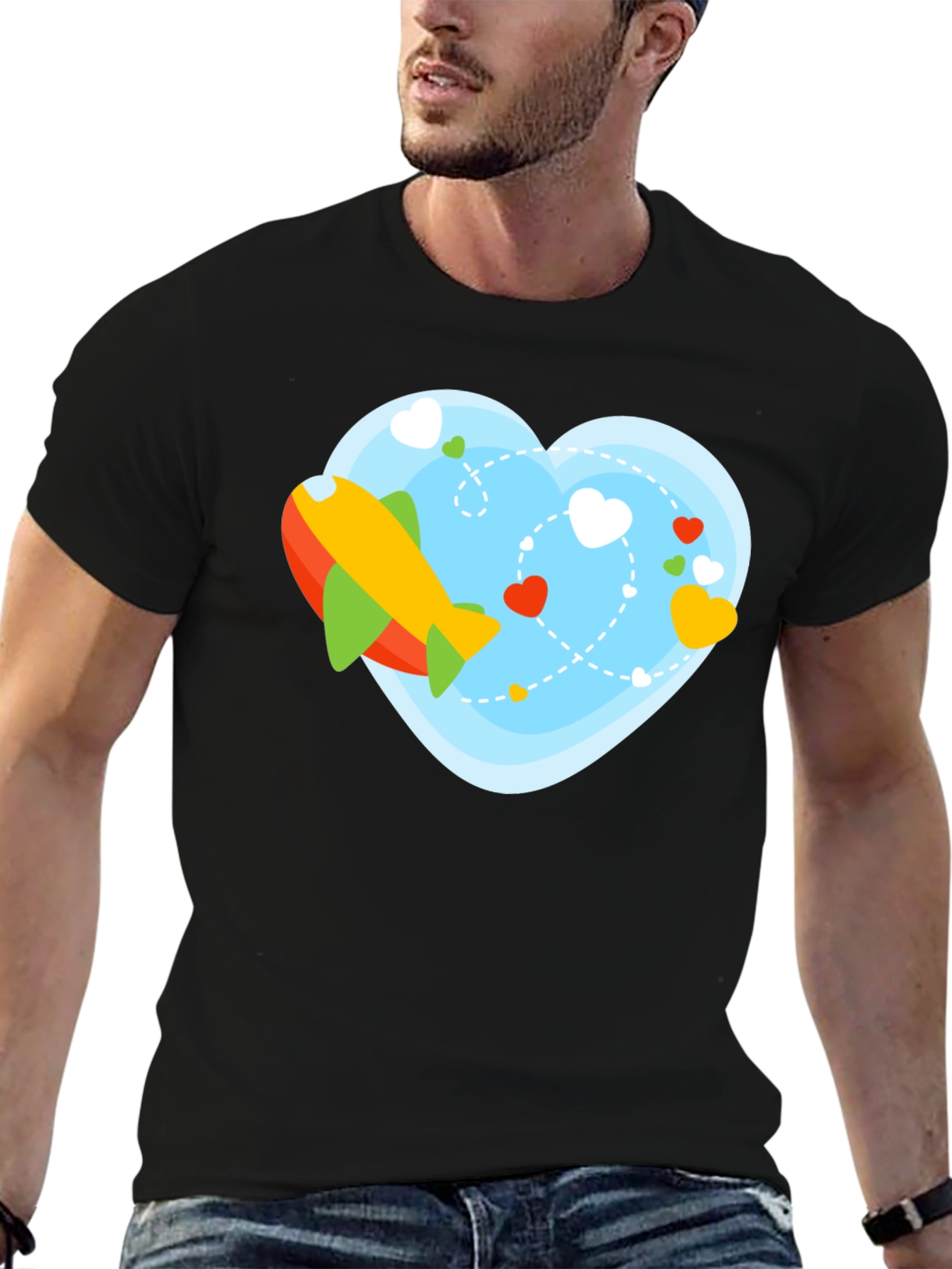 Airplane Heart Graphic Tee - Black Cotton