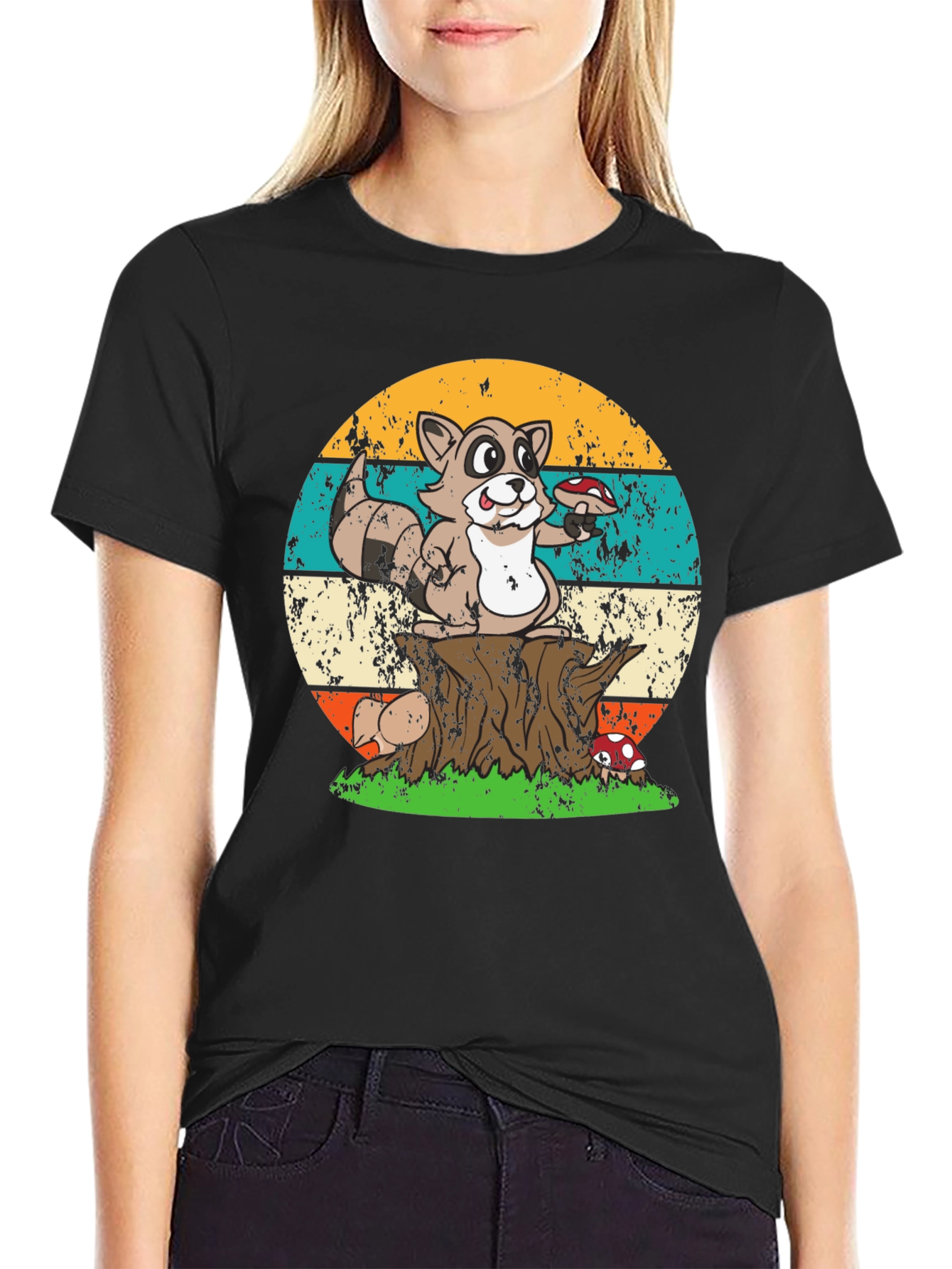 Retro Raccoon & Mushroom T-Shirt