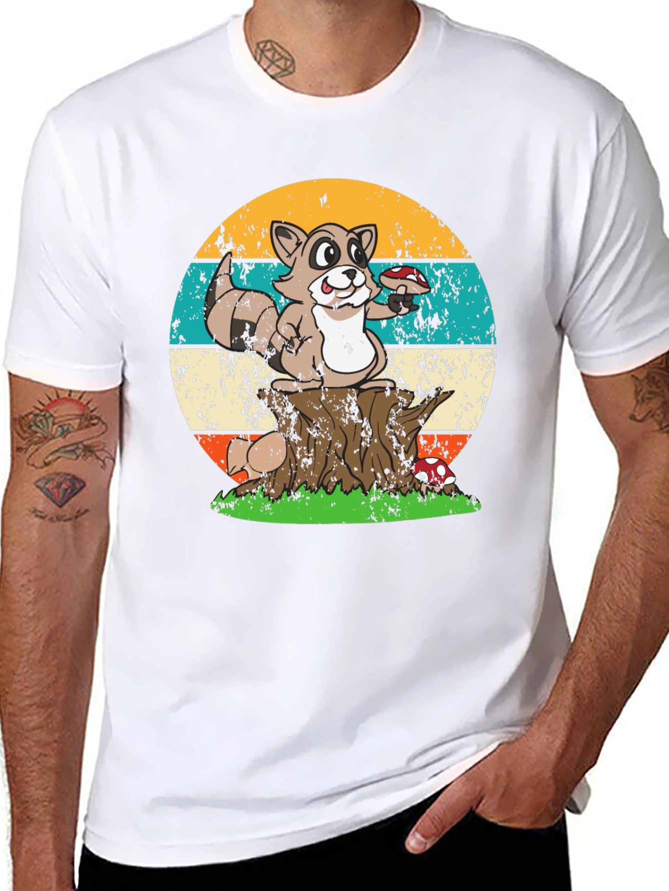 Retro Raccoon & Mushroom T-Shirt