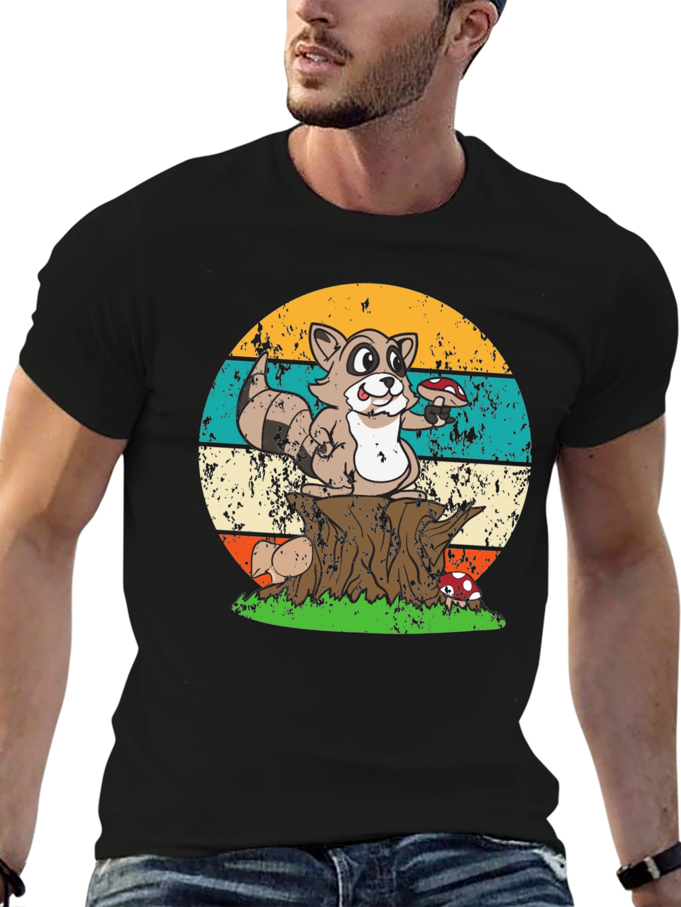 Retro Raccoon & Mushroom T-Shirt