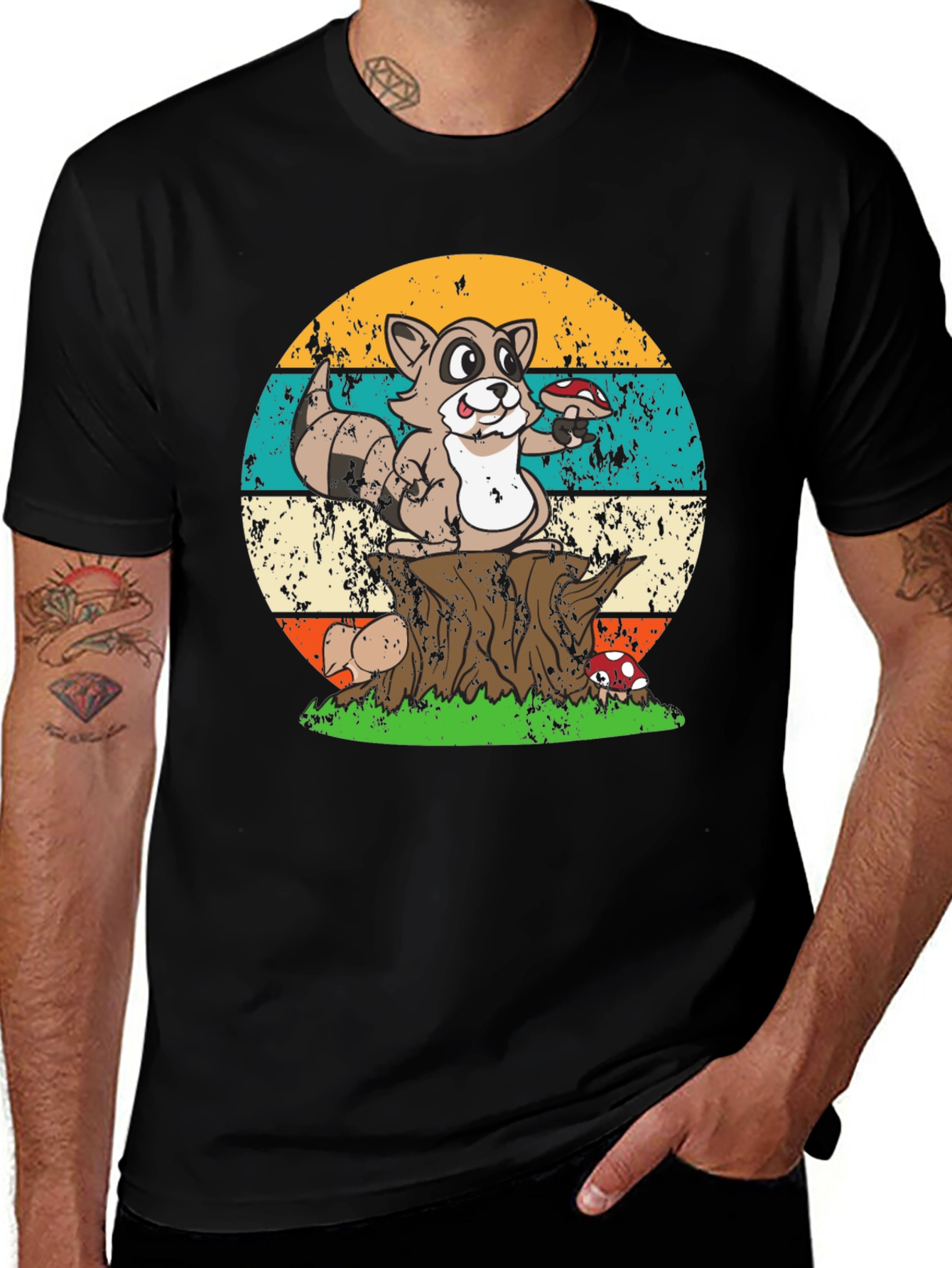 Retro Raccoon & Mushroom T-Shirt