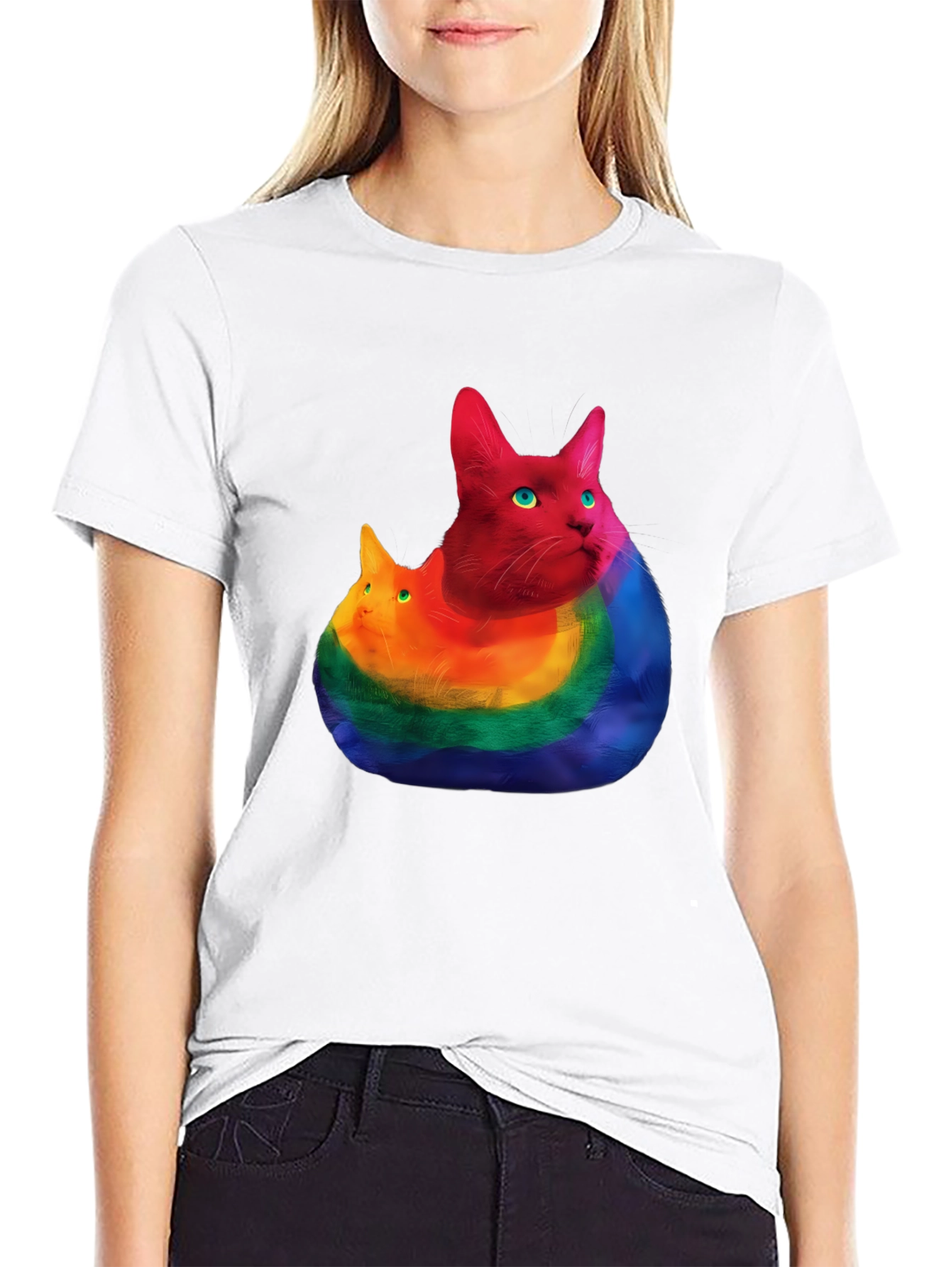 Rainbow Cat Graphic T-Shirt - Prideful Purrfection