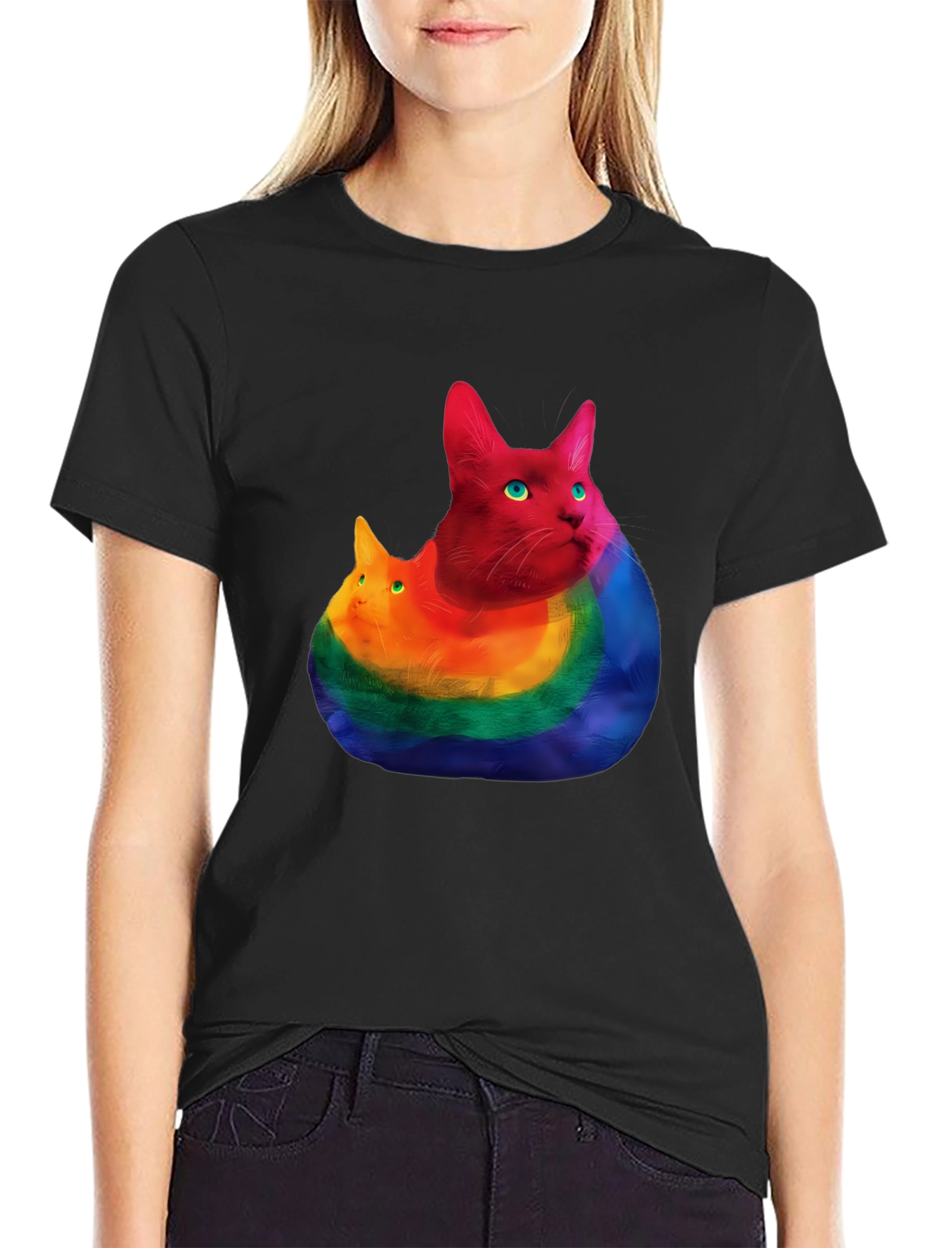 Rainbow Cat Graphic T-Shirt - Prideful Purrfection