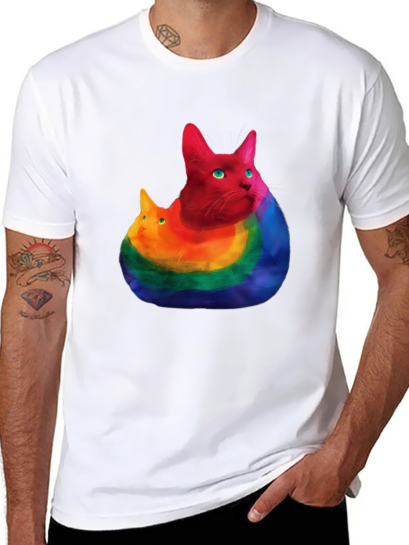 Rainbow Cat Graphic T-Shirt - Prideful Purrfection