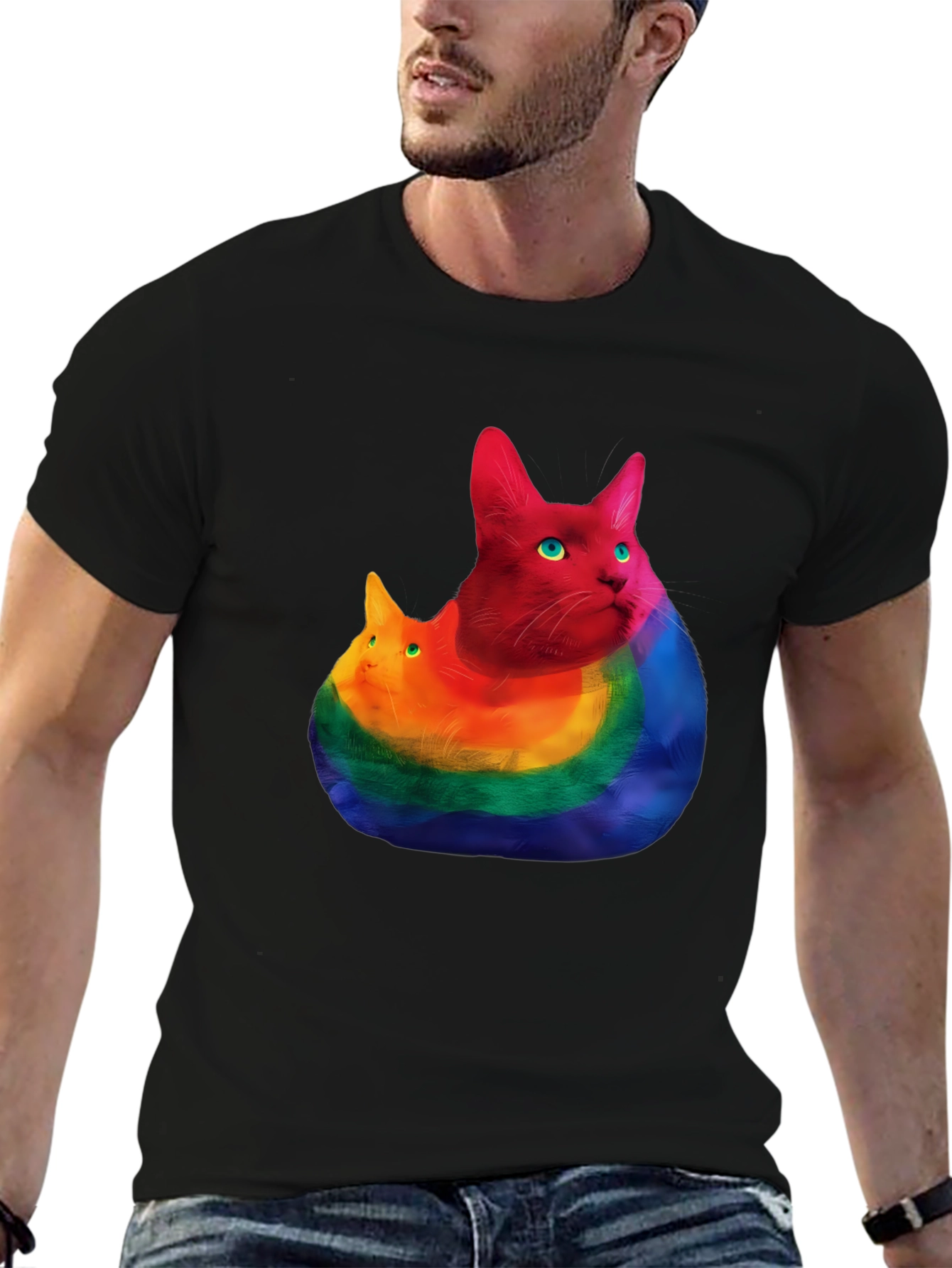 Rainbow Cat Graphic T-Shirt - Prideful Purrfection