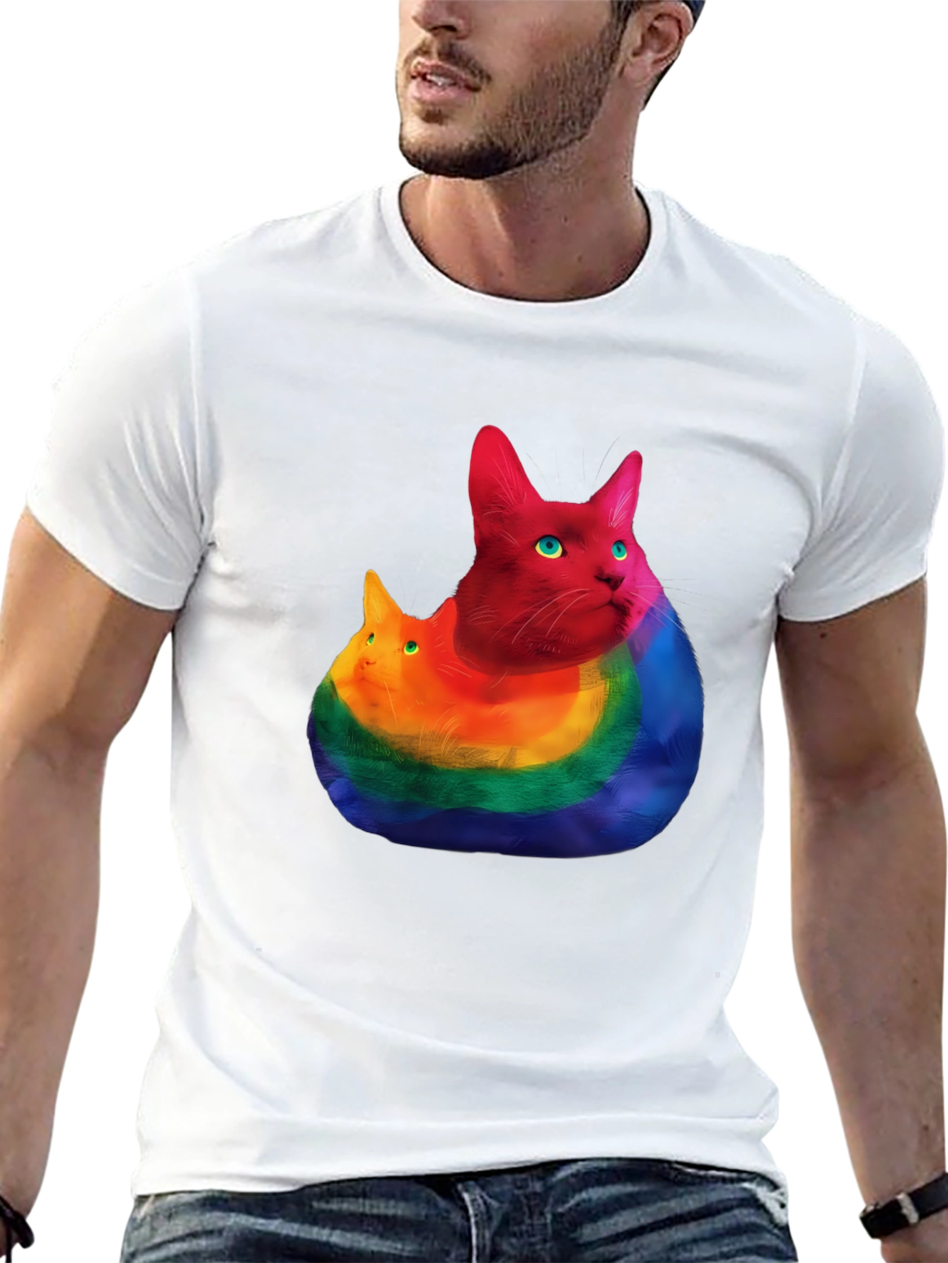 Rainbow Cat Graphic T-Shirt - Prideful Purrfection
