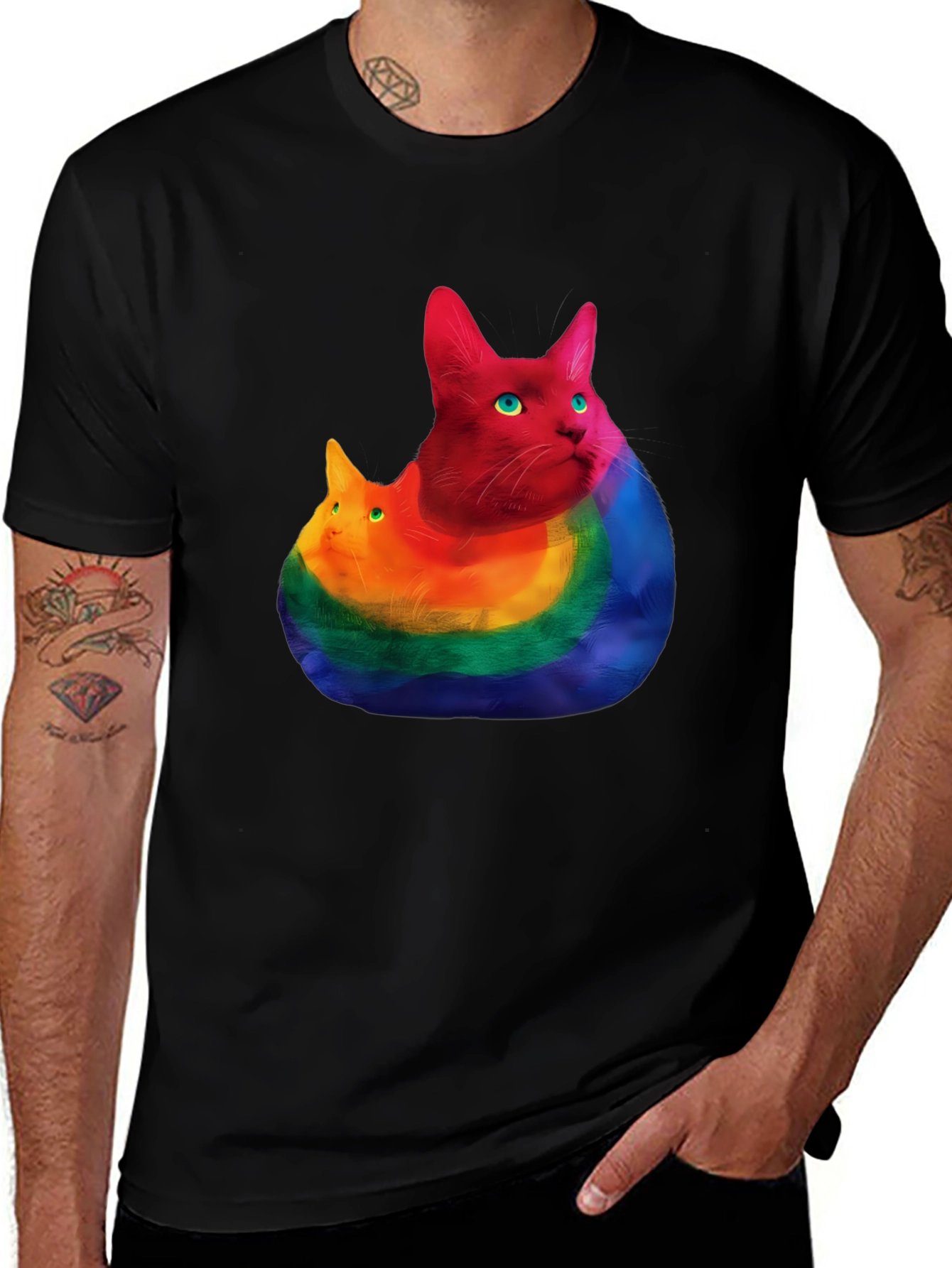 Rainbow Cat Graphic T-Shirt - Prideful Purrfection