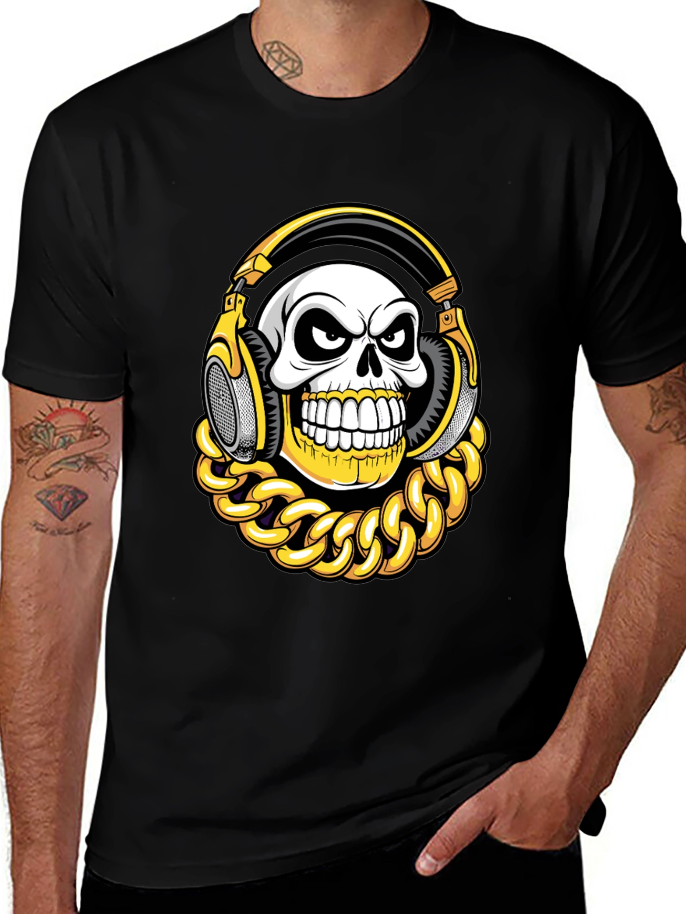 Skull with Headphones Graphic T-Shirt