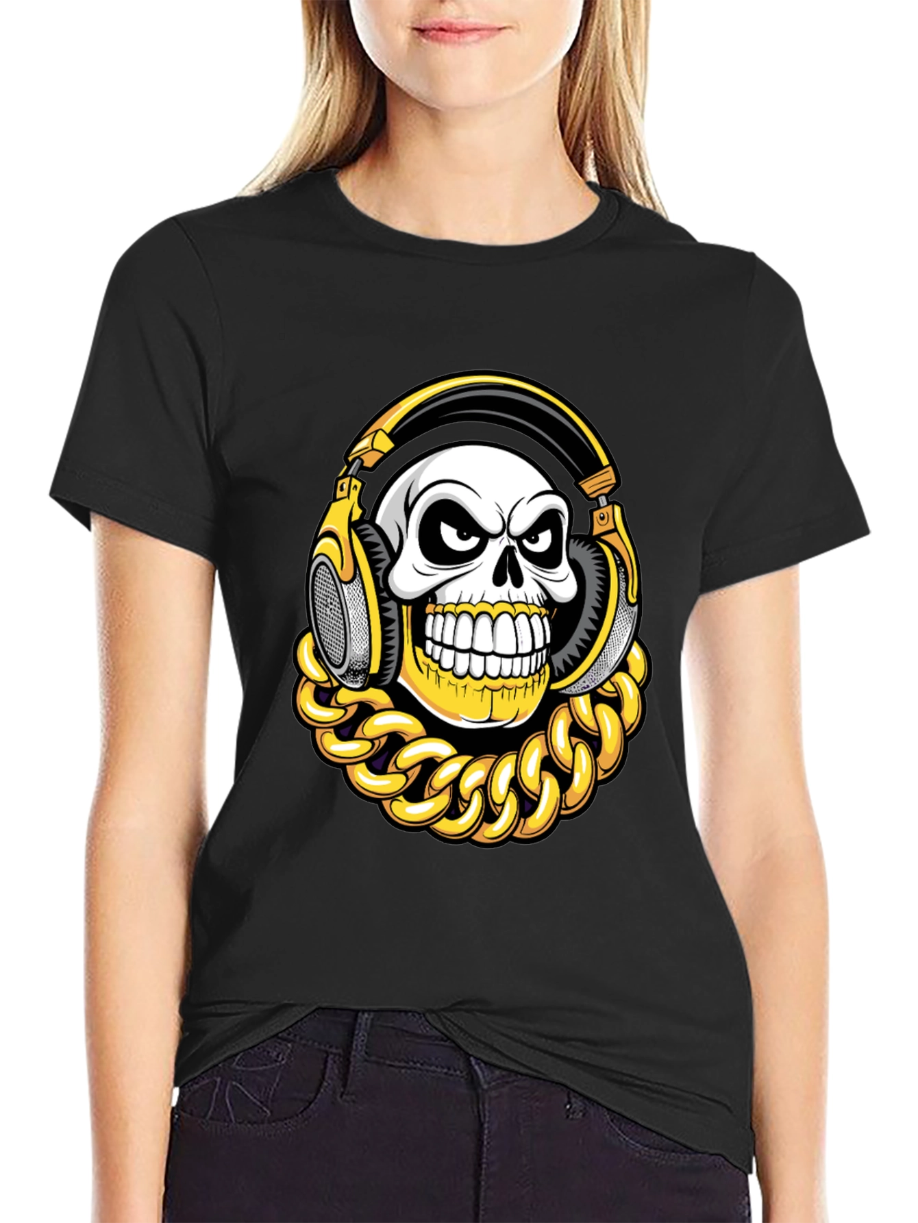Skull with Headphones Graphic T-Shirt