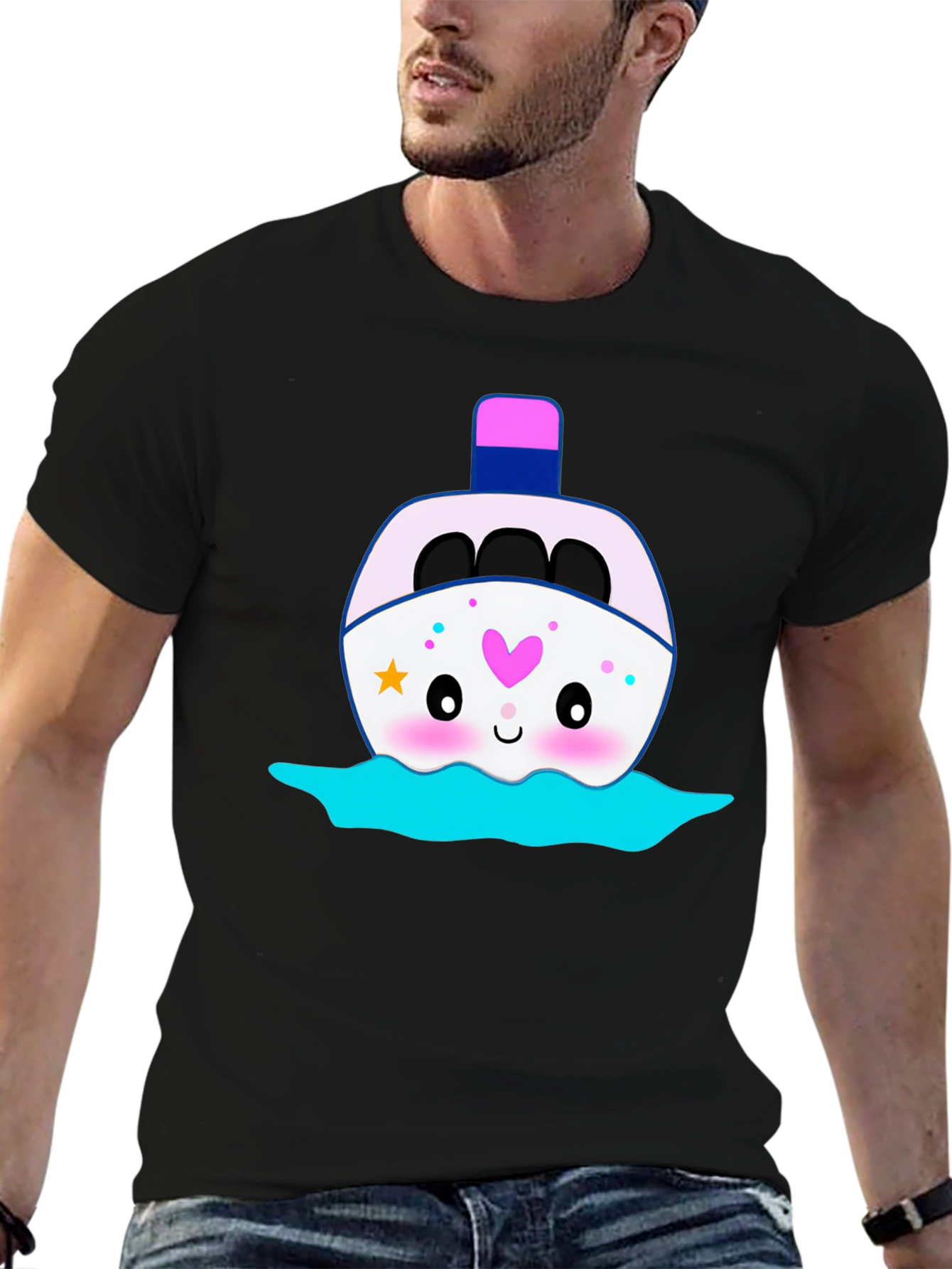 Kawaii Boat Graphic Tee - Black Unisex T-Shirt