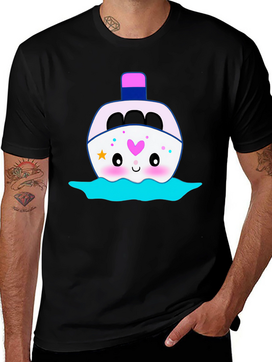Kawaii Boat Graphic Tee - Black Unisex T-Shirt