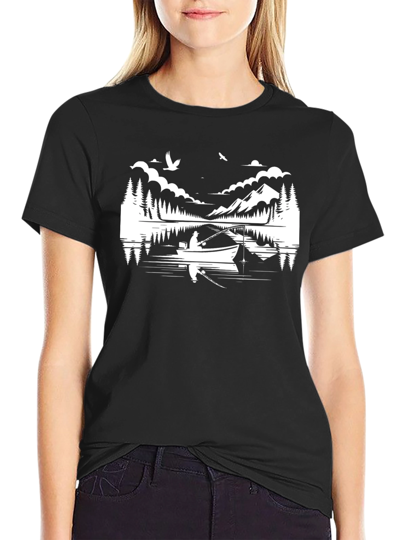 Fishing Boat Graphic Tee - Black Cotton T-Shirt