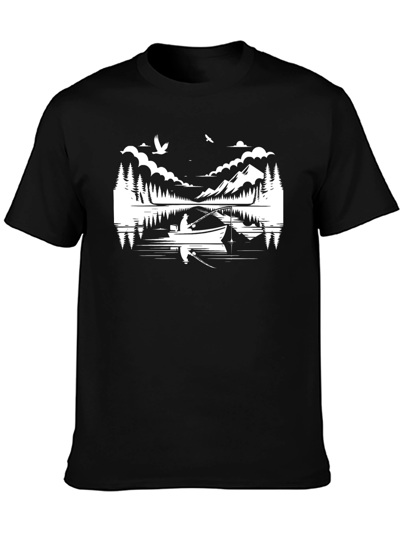 Fishing Boat Graphic Tee - Black Cotton T-Shirt