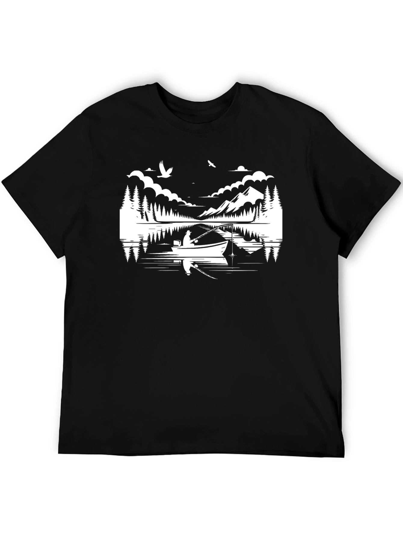 Fishing Boat Graphic Tee - Black Cotton T-Shirt