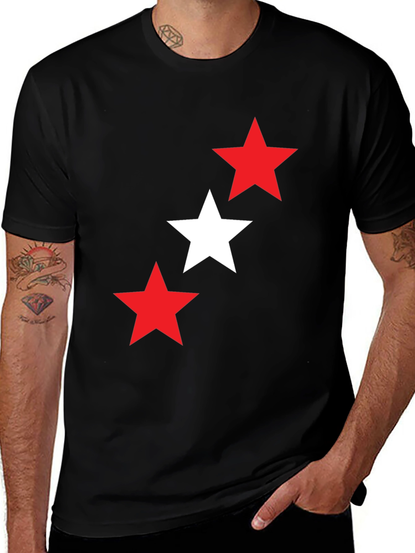 Stars Graphic T-Shirt - Casual Black Tee