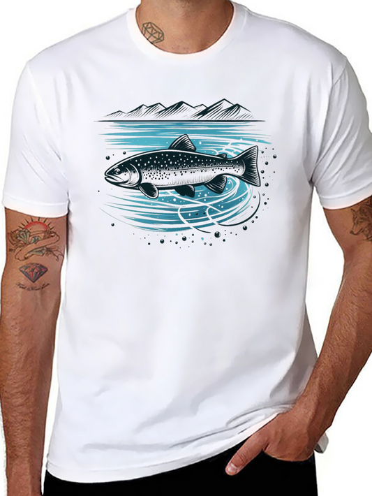 Fishing Graphic Tee - Mens Black Cotton T-Shirt