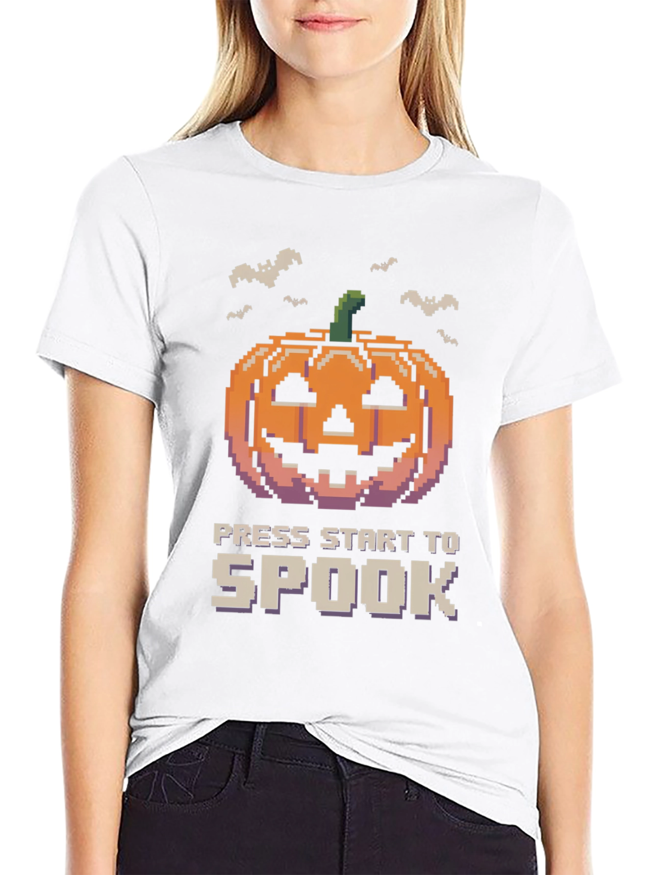 Pixel Pumpkin Press Start to Spook Halloween T-Shirt