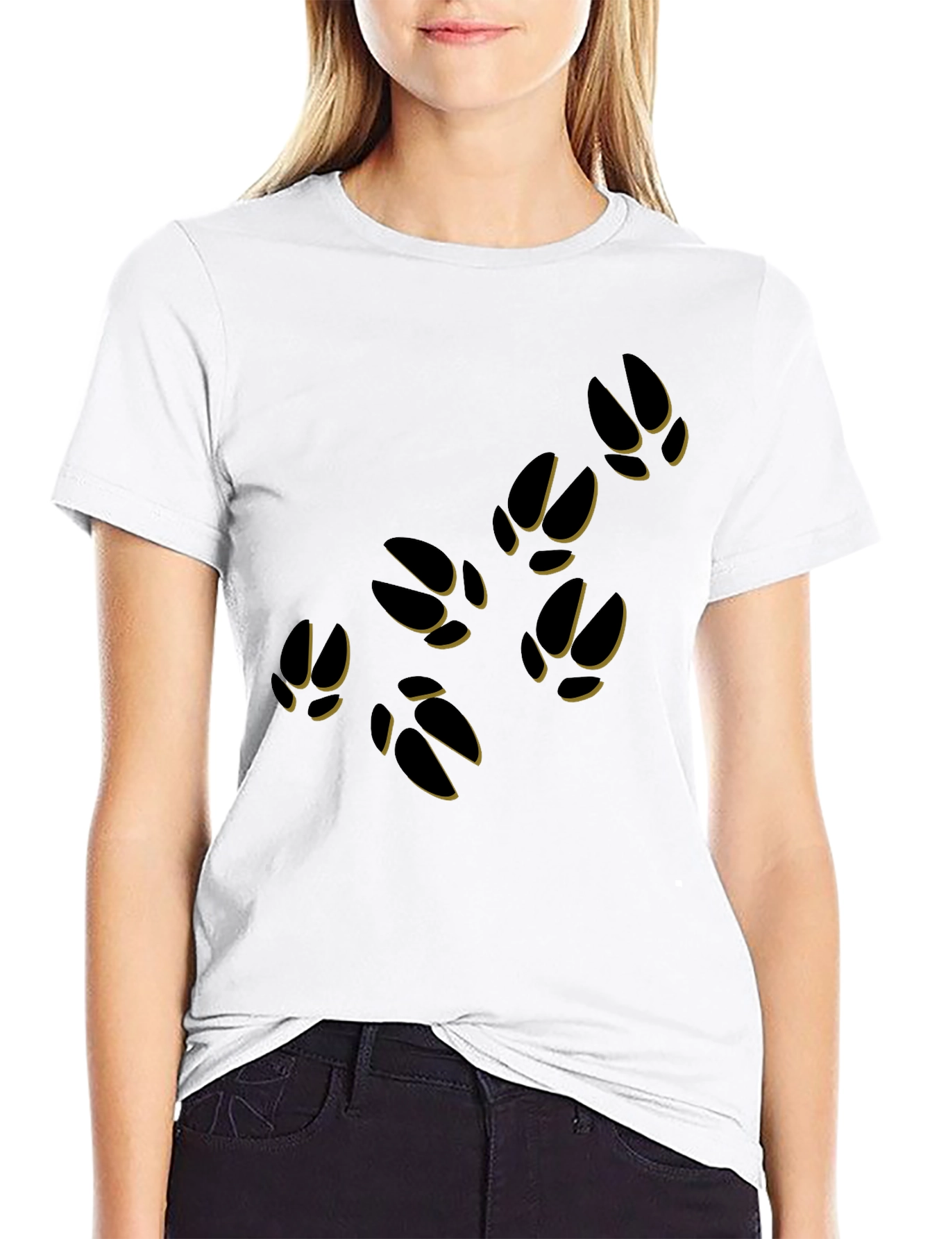Black T-Shirt with Animal Paw Print Design
